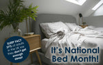 grey bamboo bedding with the text 'national bed month'