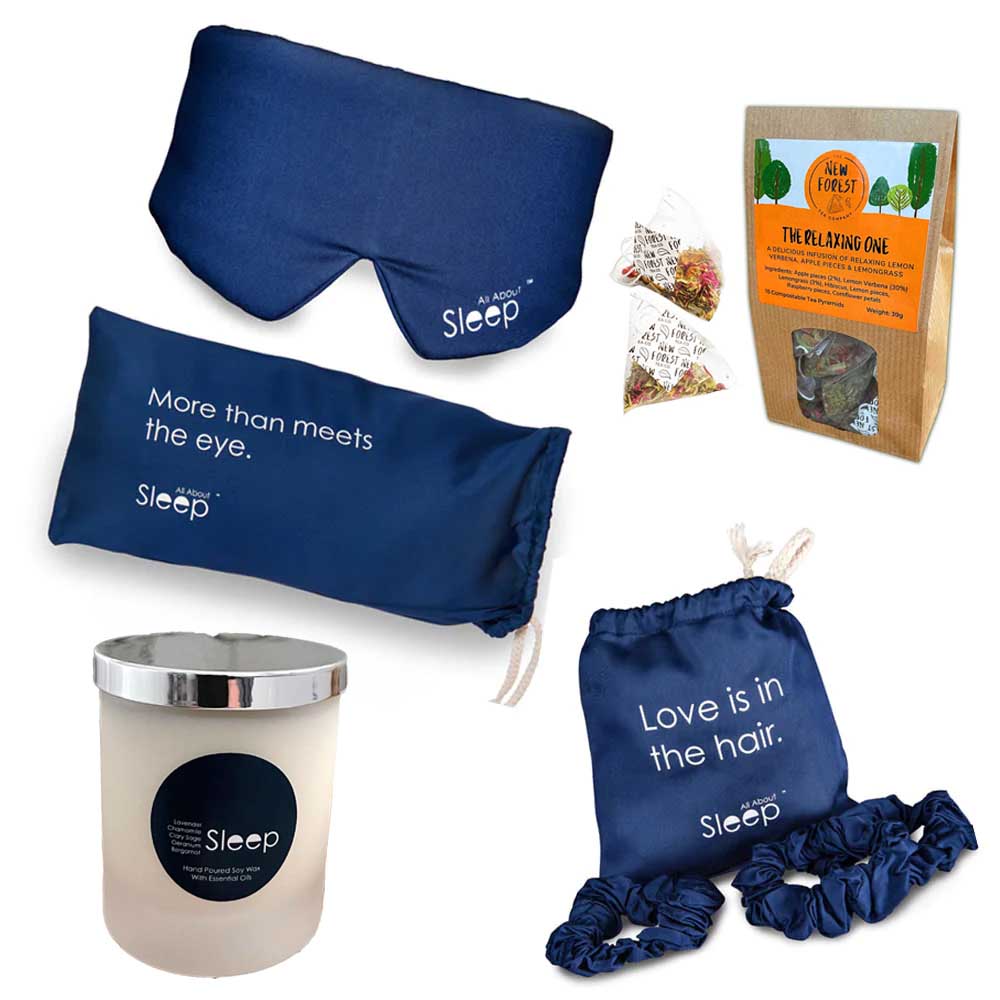
            
                Load image into Gallery viewer, Complete Sleep Gift Box: Organic Bamboo Sleep Mask, Scrunchies, Tea &amp;amp; soy sleep candle - All About Sleep UK
            
        