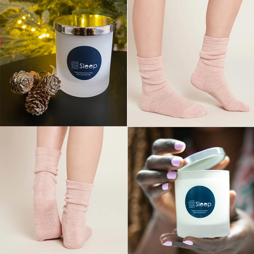 
            
                Load image into Gallery viewer, Boody Bamboo Bed Socks and Soy Sleep Candle: Cosy Night in Gift Set - All About Sleep UK
            
        